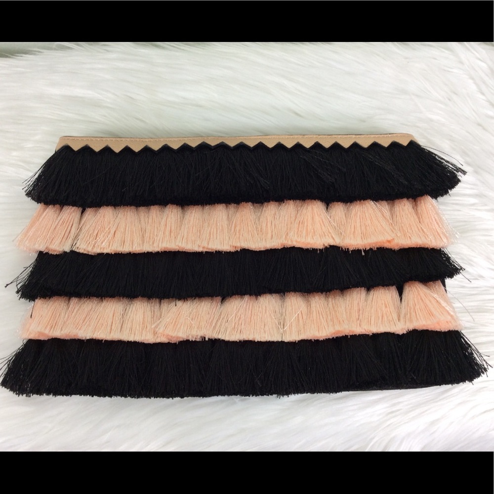 Stella & Dot blush and black fringe clutch. Nice!